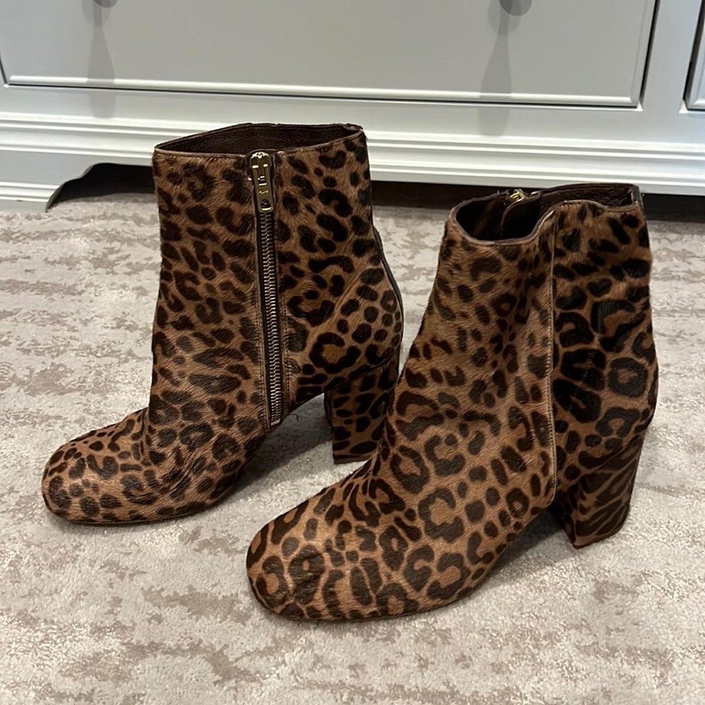 JCREW calf hair leopard booties